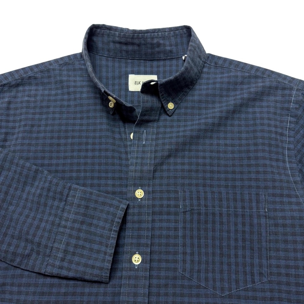 Elk Head Shirt Mens Medium Blue Check Button Down Cotton Long Sleeve Casual Work
